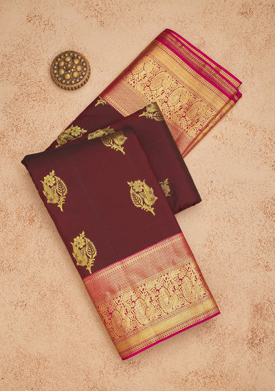 Brown Zariwork Pure Silk Saree-Koskii