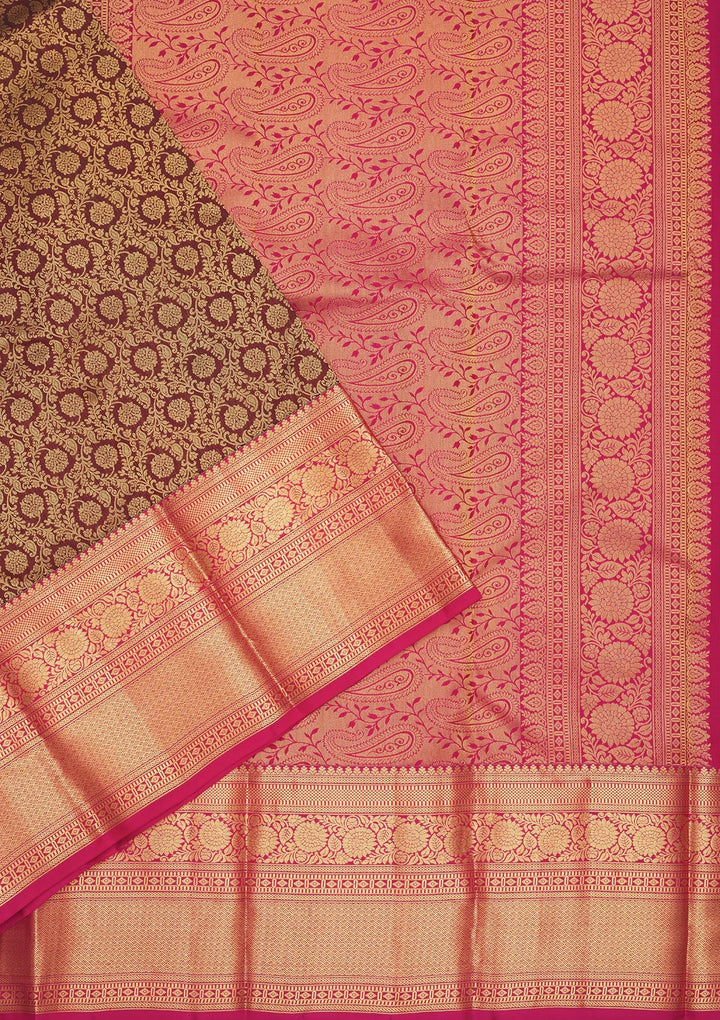 Brown Zariwork Pure Silk Saree-Koskii