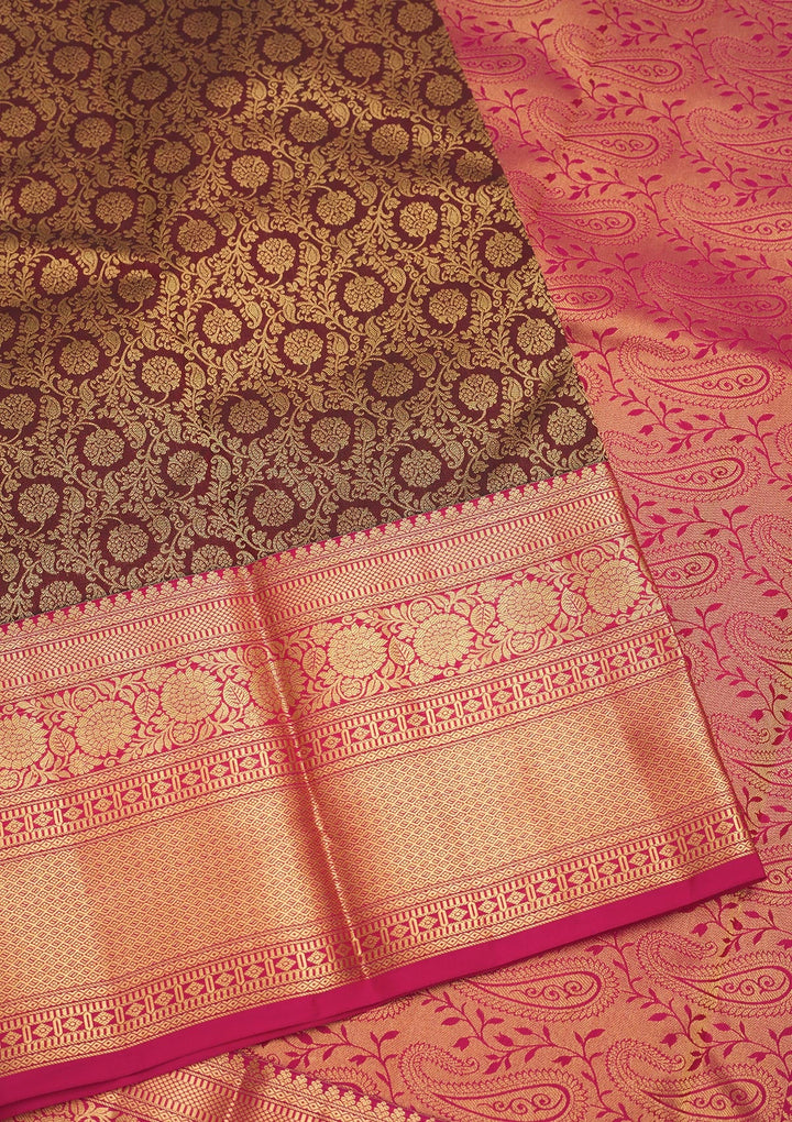 Brown Zariwork Pure Silk Saree-Koskii