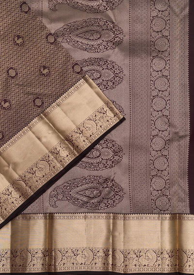 Brown Zariwork Pure Silk Saree-Koskii