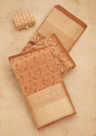 Brown Zariwork Pure Silk Saree-Koskii