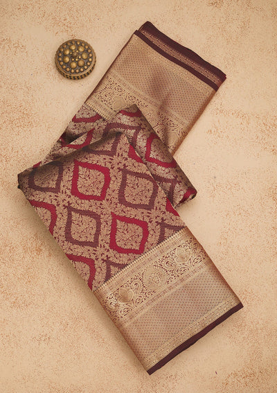 Brown Zariwork Pure Silk Saree-Koskii