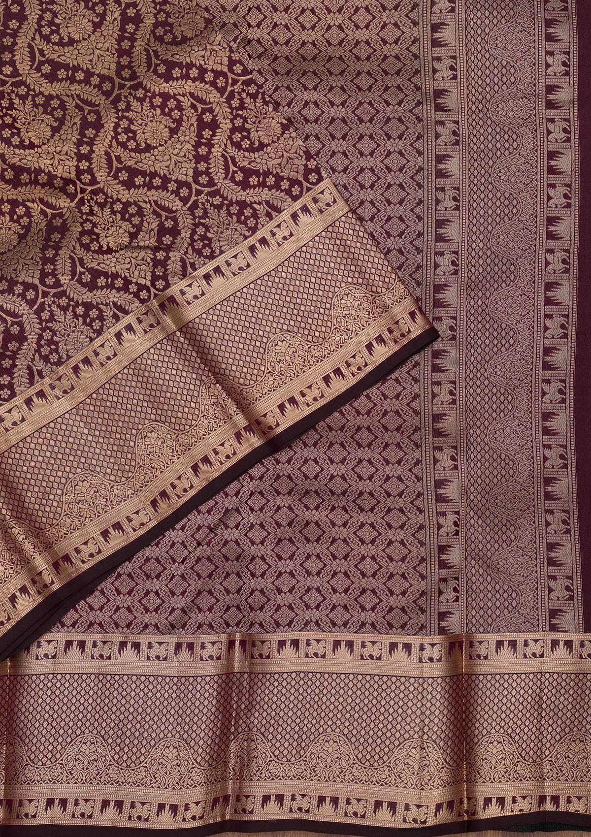 Brown Zariwork Pure Silk Saree-Koskii