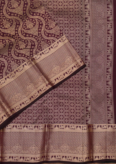 Brown Zariwork Pure Silk Saree-Koskii