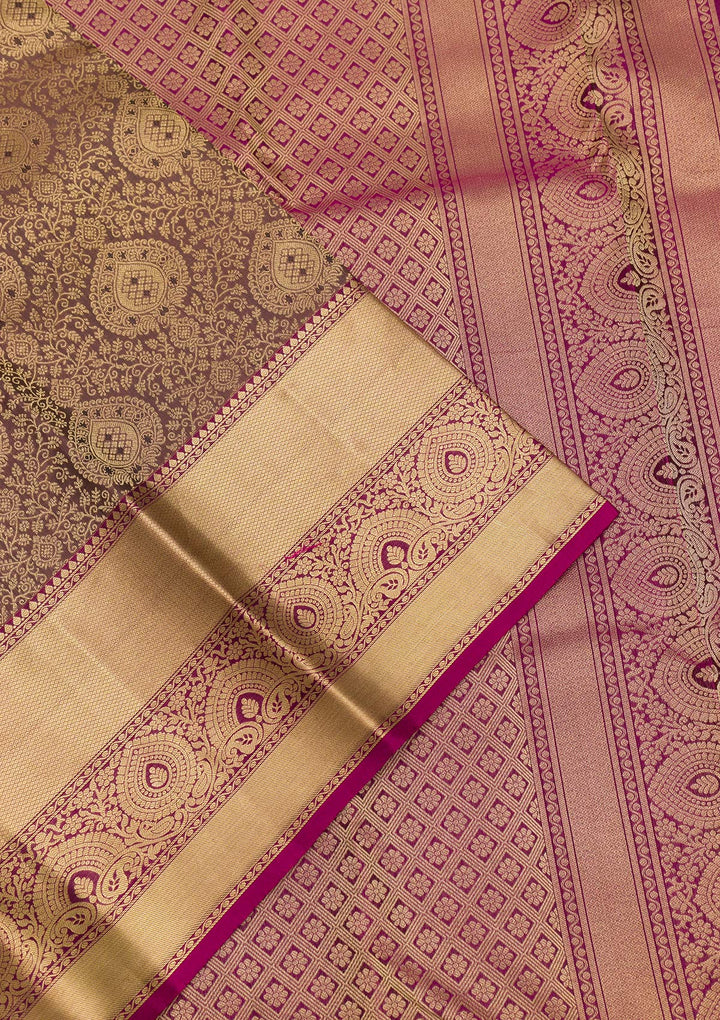 Brown Zariwork Pure Silk Saree-Koskii