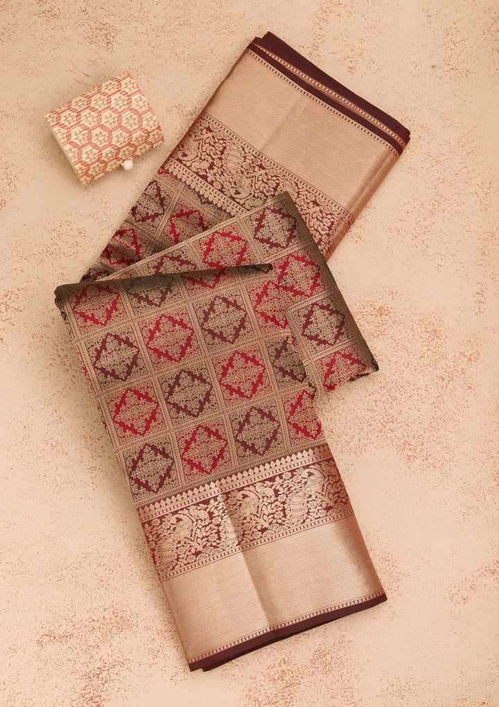 Brown Zariwork Pure Silk Saree-Koskii