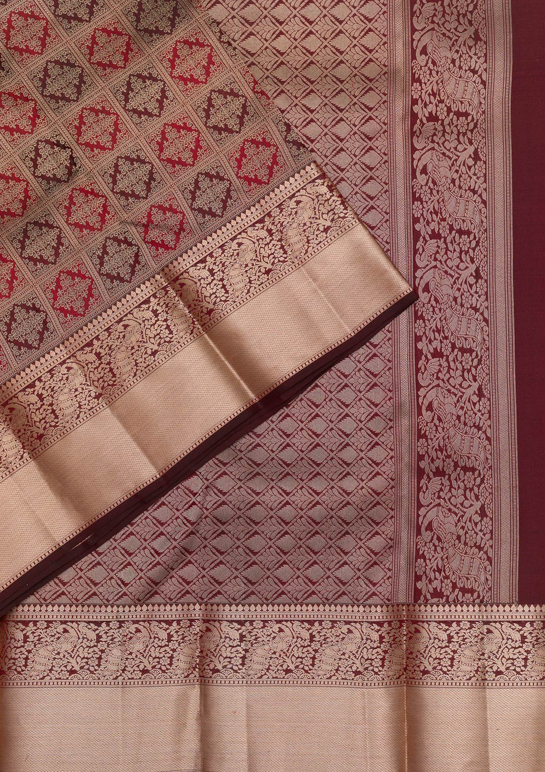 Brown Zariwork Pure Silk Saree-Koskii