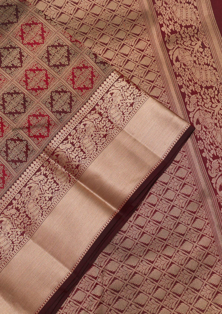 Brown Zariwork Pure Silk Saree-Koskii