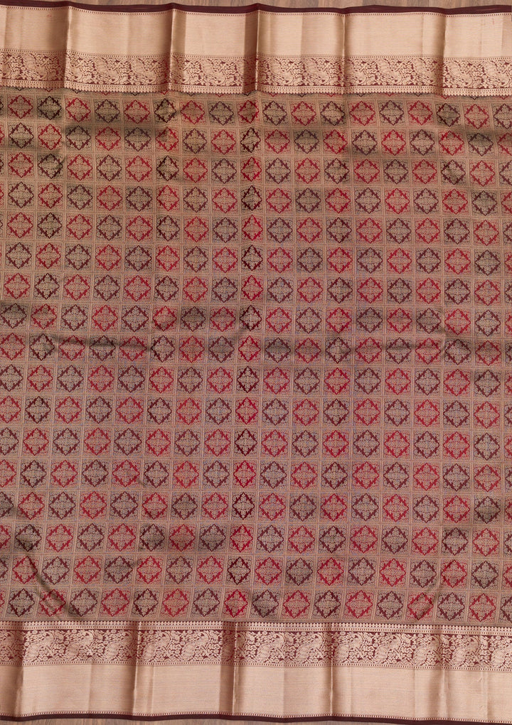 Brown Zariwork Pure Silk Saree-Koskii