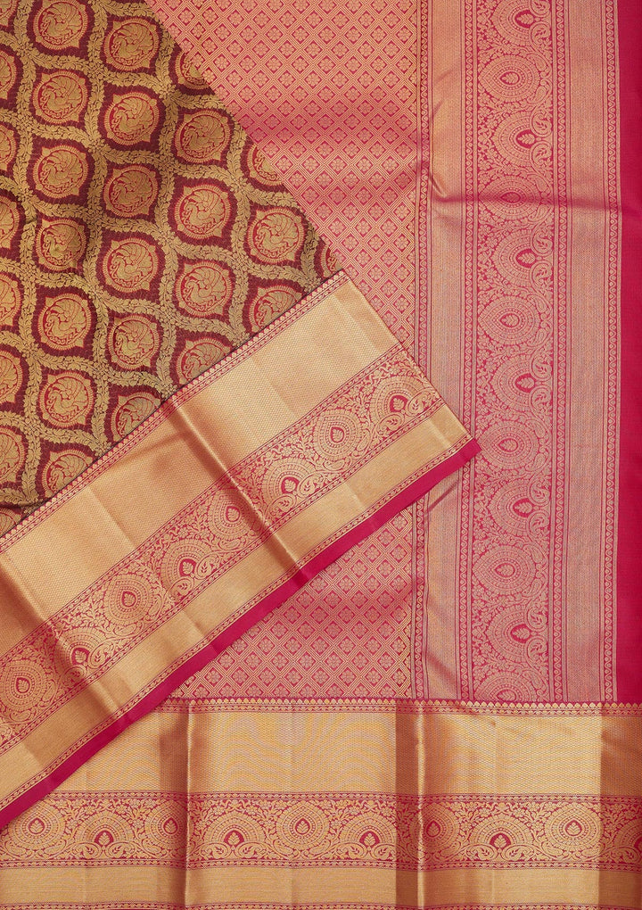 Brown Zariwork Pure Silk Saree-Koskii