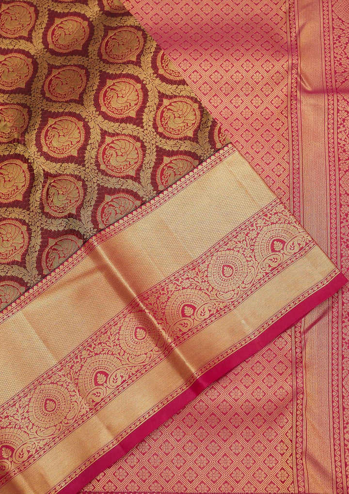 Brown Zariwork Pure Silk Saree-Koskii