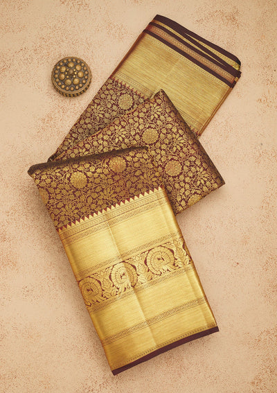 Brown Zariwork Pure Silk Saree-Koskii