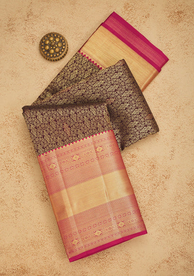 Brown Zariwork Pure Silk Saree-Koskii