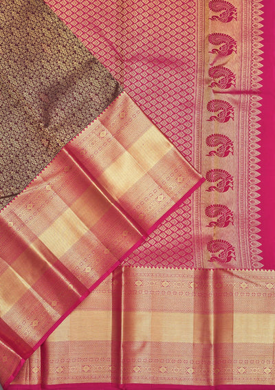 Brown Zariwork Pure Silk Saree-Koskii