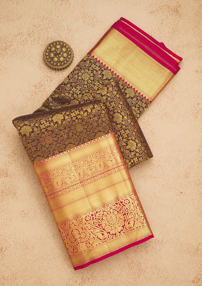 Brown Zariwork Pure Silk Saree-Koskii