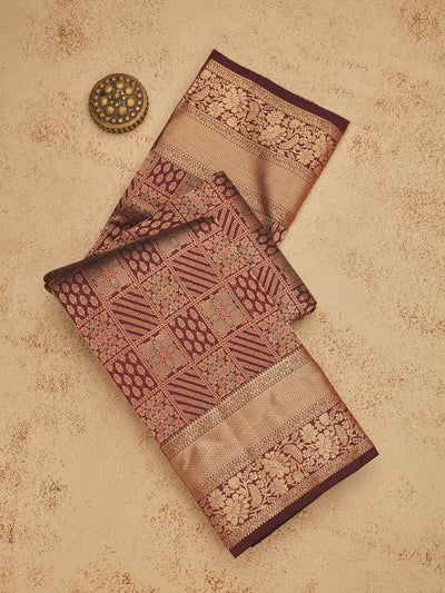 Brown Zariwork Pure Silk Saree-Koskii