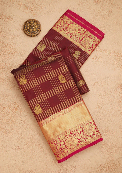 Brown Zariwork Pure Silk Saree-Koskii