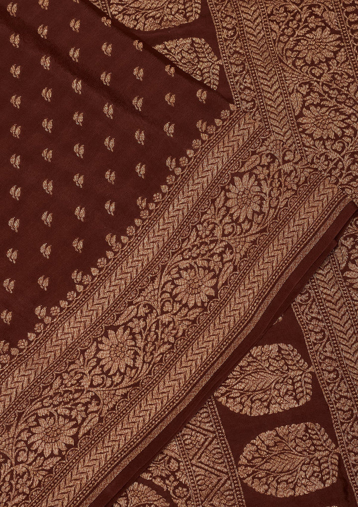 Brown Zariwork Pure Silk Saree-Koskii
