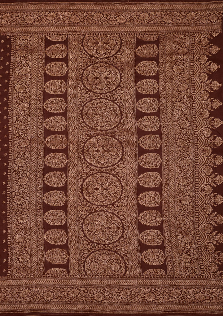 Brown Zariwork Pure Silk Saree-Koskii