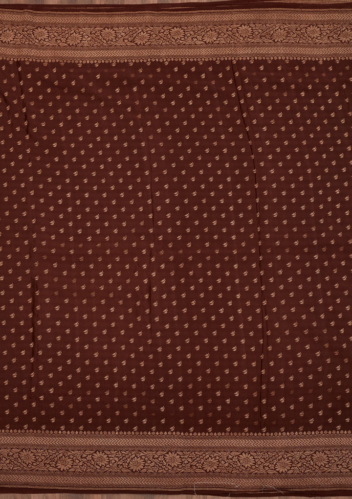 Brown Zariwork Pure Silk Saree-Koskii