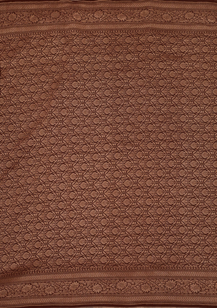 Brown Zariwork Pure Silk Saree-Koskii