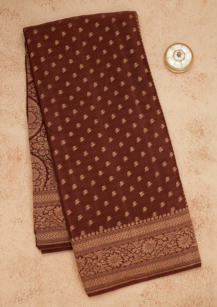 Brown Zariwork Pure Silk Saree-Koskii