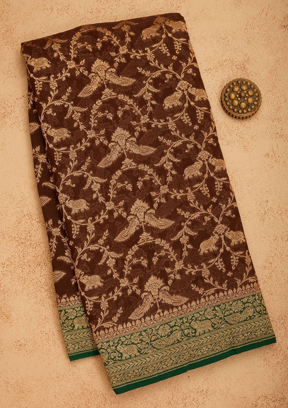 Brown Zariwork Pure Silk Saree-Koskii