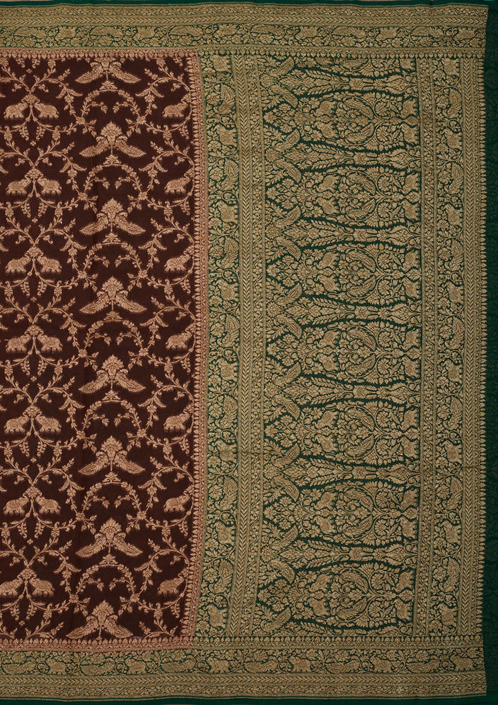 Brown Zariwork Pure Silk Saree-Koskii