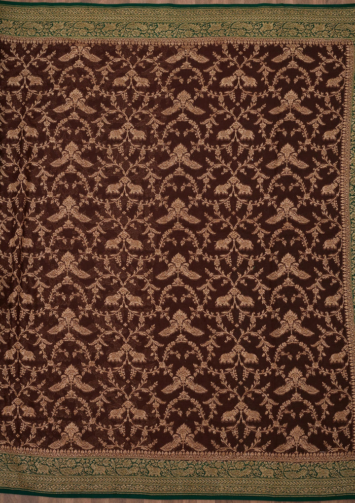 Brown Zariwork Pure Silk Saree-Koskii