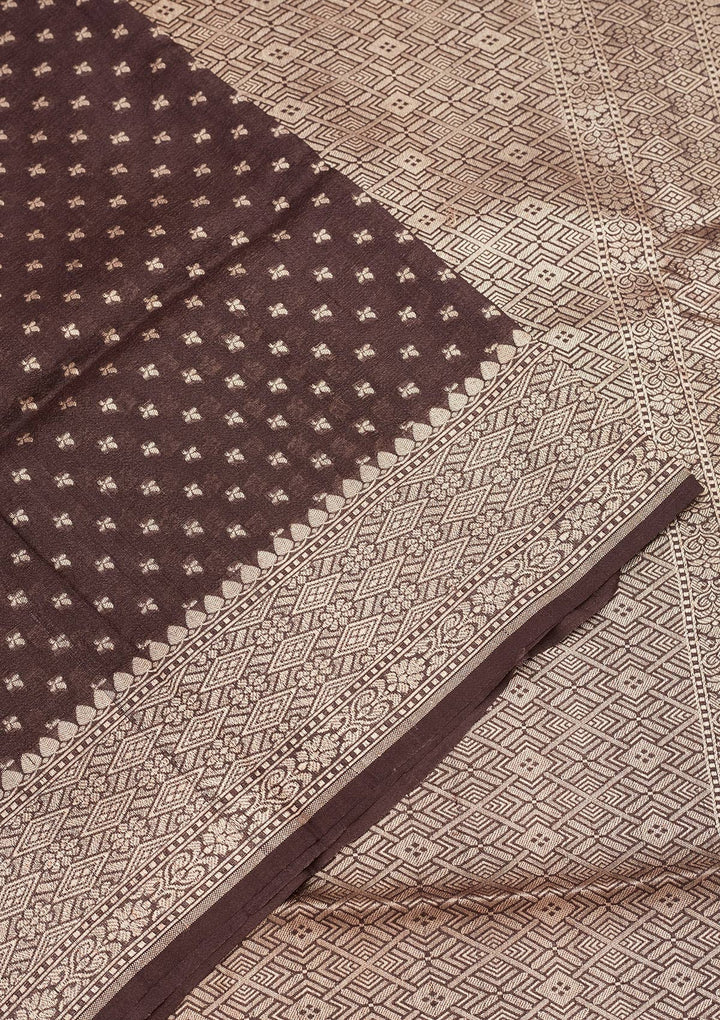 Brown Zariwork Pure Silk Saree-Koskii