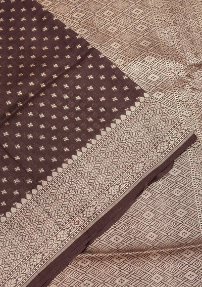 Brown Zariwork Pure Silk Saree-Koskii