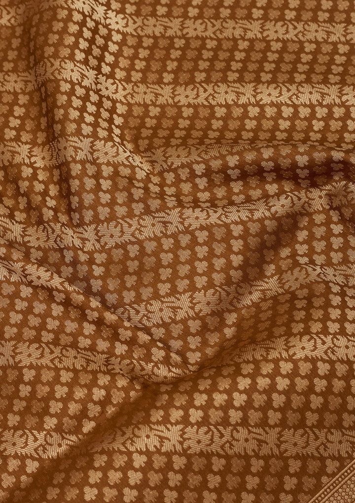 Brown Zariwork Pure Silk Saree-Koskii