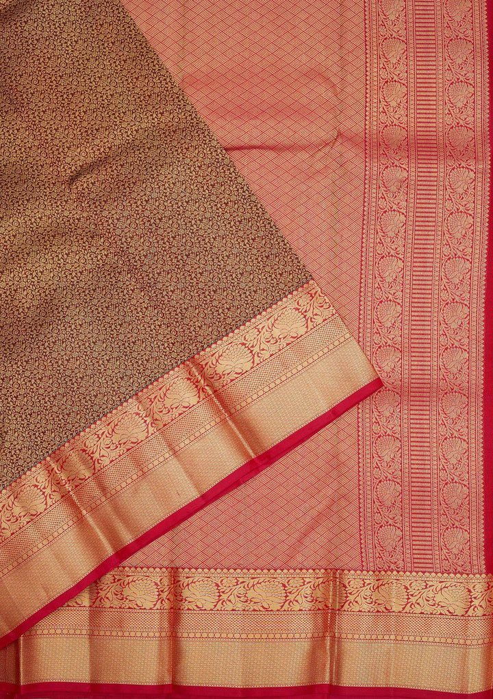 Brown Zariwork Pure Silk Saree-Koskii