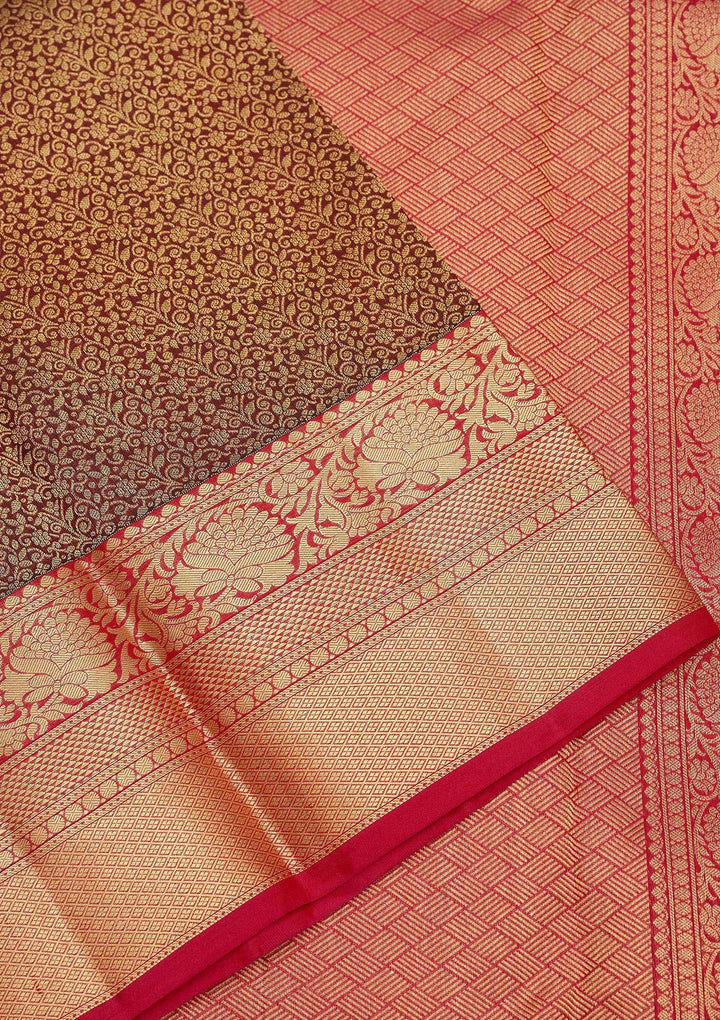 Brown Zariwork Pure Silk Saree-Koskii