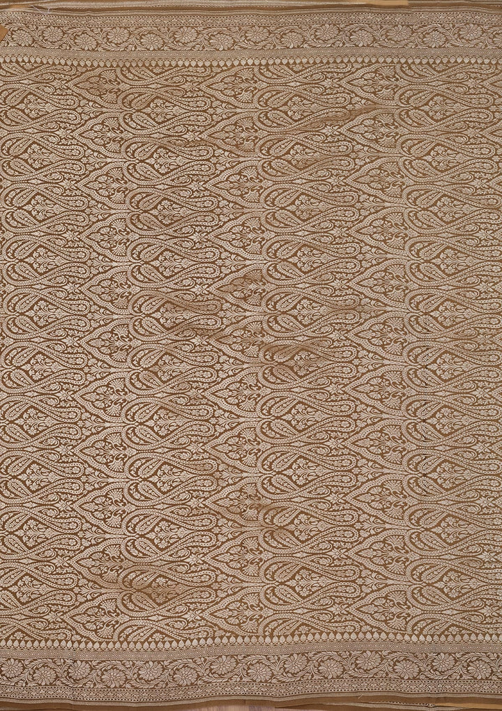 Brown Zariwork Pure Silk Saree-Koskii