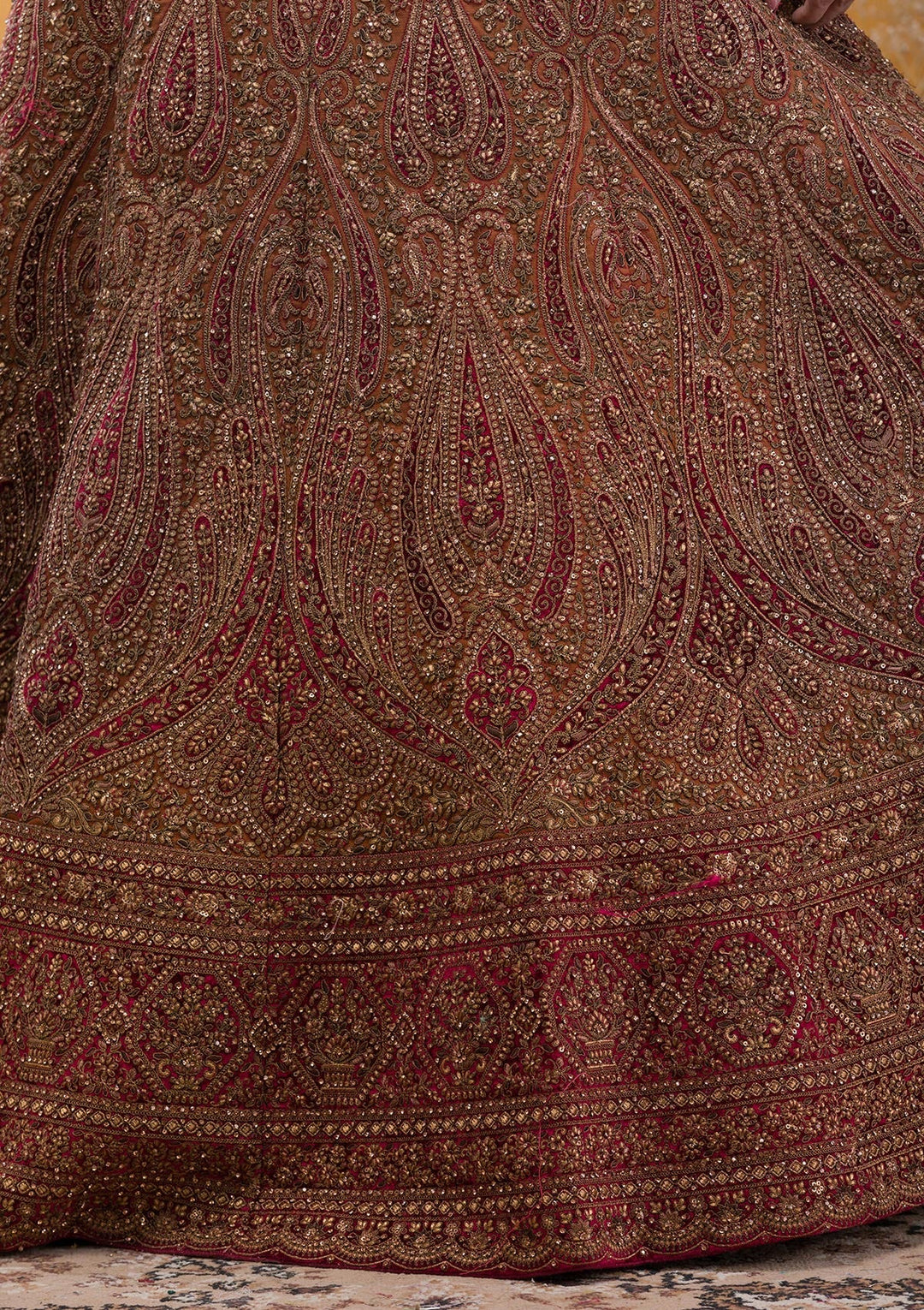 Brown Zariwork Velvet Readymade Lehenga-Koskii