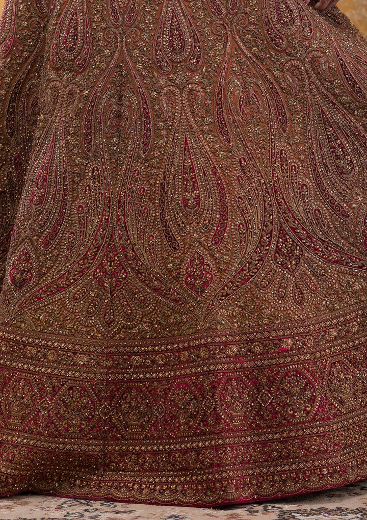 Brown Zariwork Velvet Readymade Lehenga-Koskii