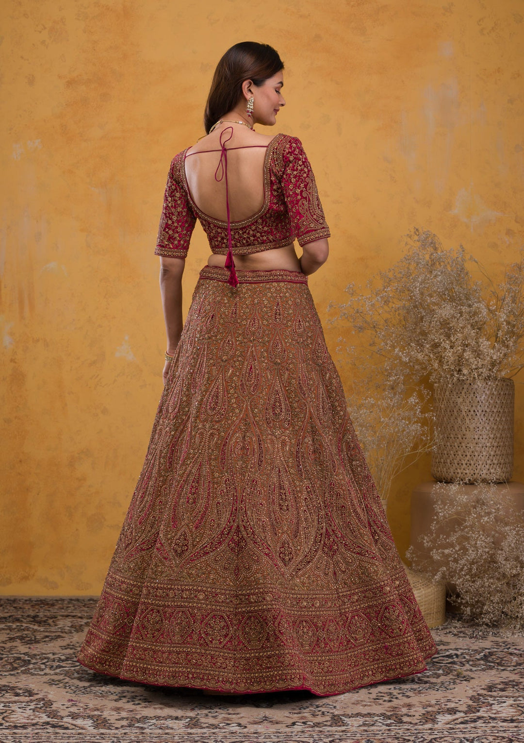 Brown Zariwork Velvet Readymade Lehenga-Koskii