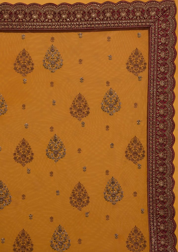 Brown Zariwork Velvet Readymade Lehenga-Koskii