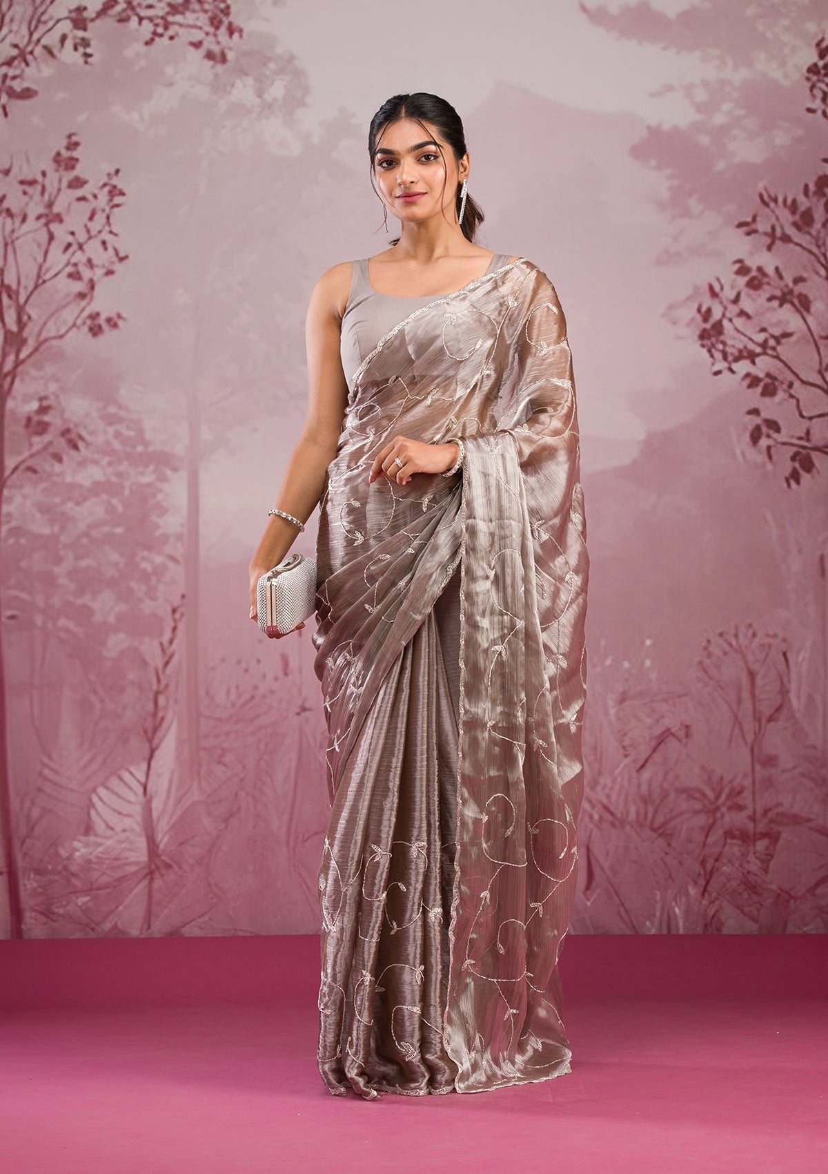 Copper Cutdana Georgette Saree-Koskii