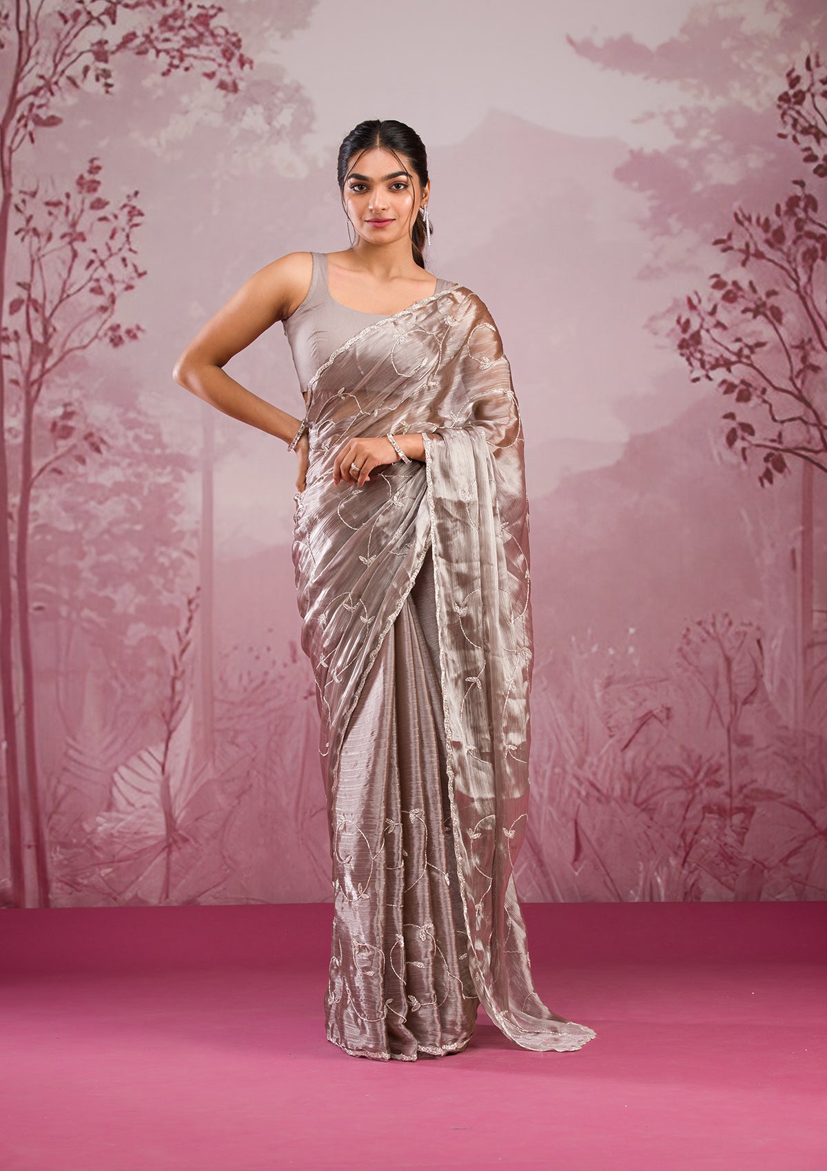 Copper Cutdana Georgette Saree-Koskii