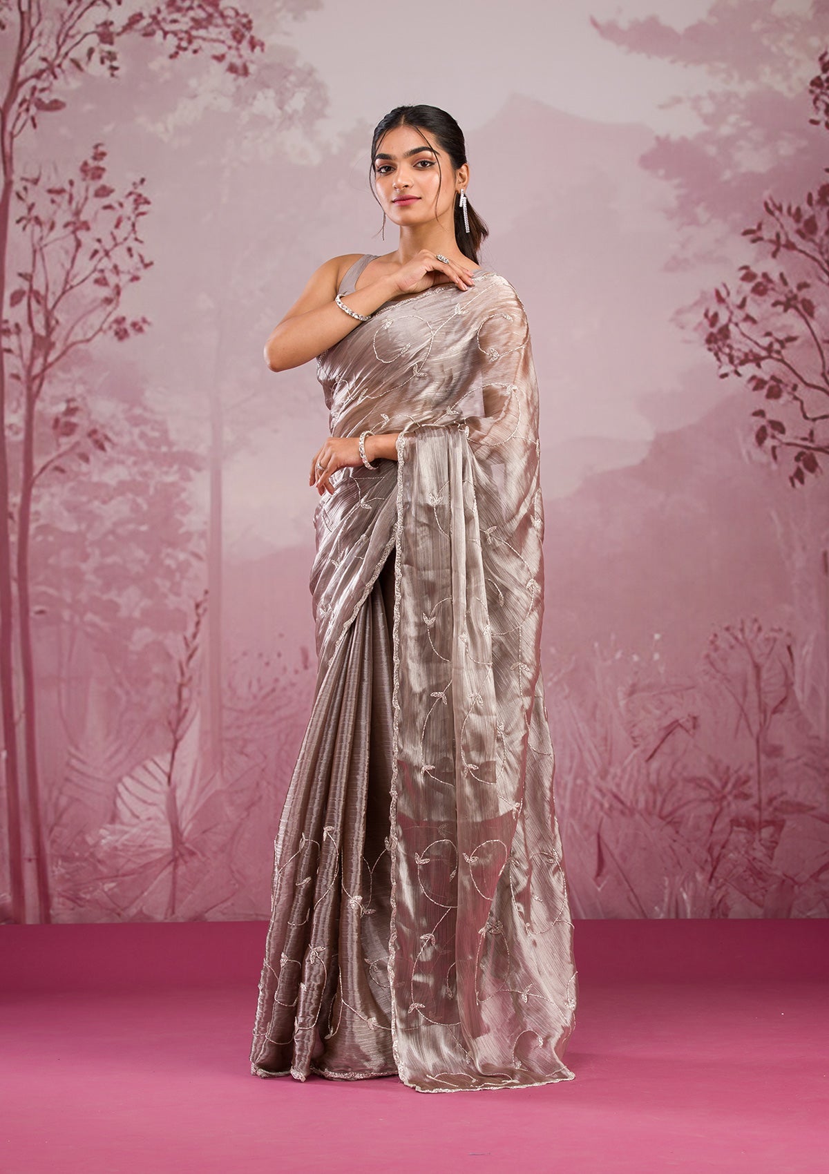 Copper Cutdana Georgette Saree-Koskii