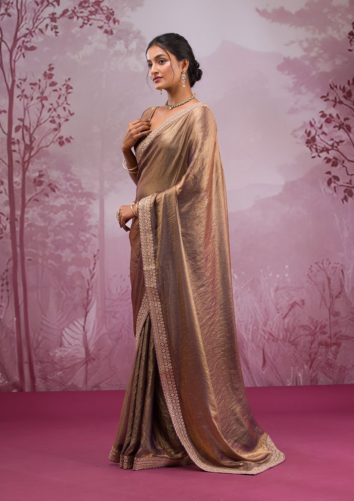 Copper Threadwork Tissue Saree-Koskii