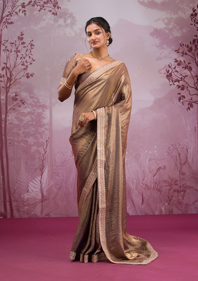 Copper Threadwork Tissue Saree-Koskii