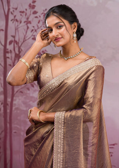 Copper Threadwork Tissue Saree-Koskii