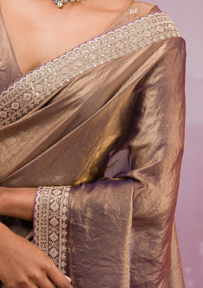 Copper Threadwork Tissue Saree-Koskii