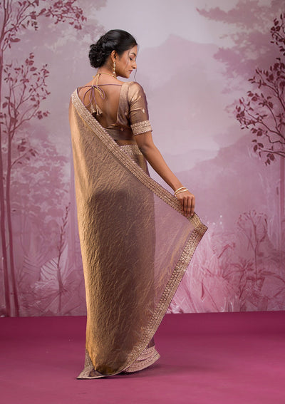 Copper Threadwork Tissue Saree-Koskii