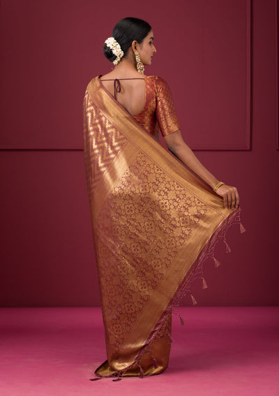 Copper Zariwork Soft Silk Saree-Koskii