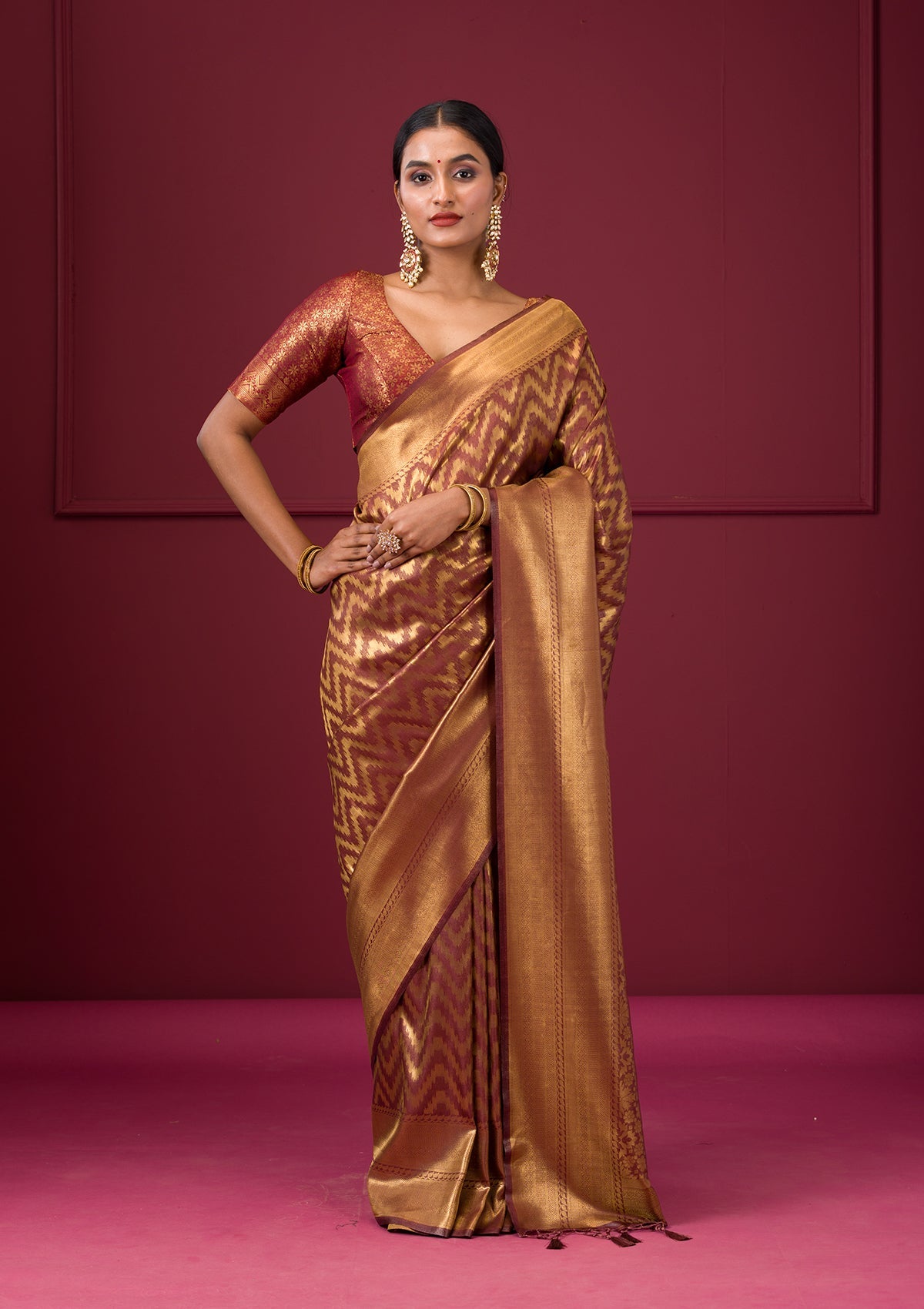 Copper Zariwork Soft Silk Saree-Koskii