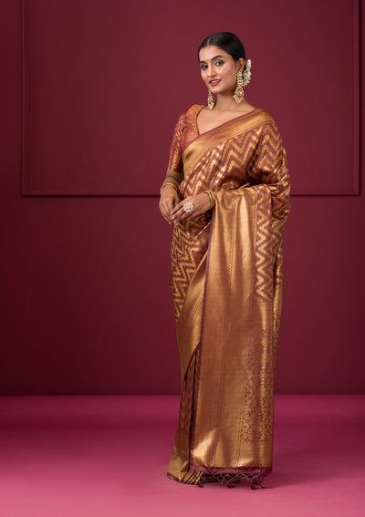 Copper Zariwork Soft Silk Saree-Koskii